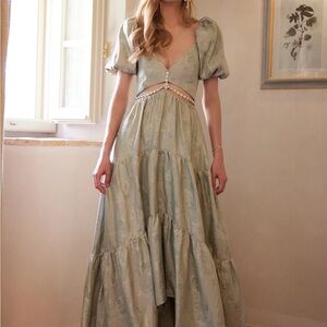 V. Chapman Emma Dress in Sage Windsor Brocade